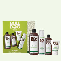 The Original Morning Routine set by Bulldog Skincare includes shower gel, spray deodorant, shampoo, and moisturizer in a green box—making it the perfect gift for men who value quality grooming.